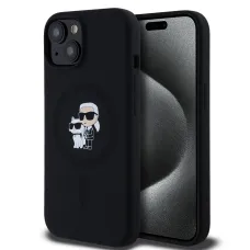 Karl Lagerfeld Liquid Silicone Karl és Choupette MagSafe tok iPhone 15-höz fekete