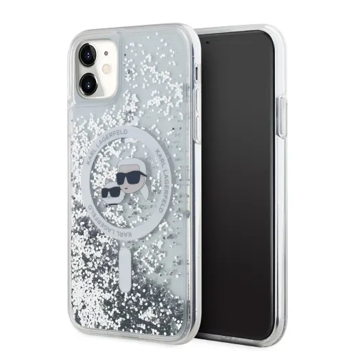 Karl Lagerfeld Liquid Glitter Karl és Choupette fej MagSafe iPhone 11 tok, átlátszó