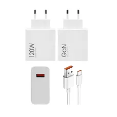 Xiaomi MDY-14-EE USB-A 120W GaN Töltő + Adatkábel USB-C 6A Fehér (Bulk)