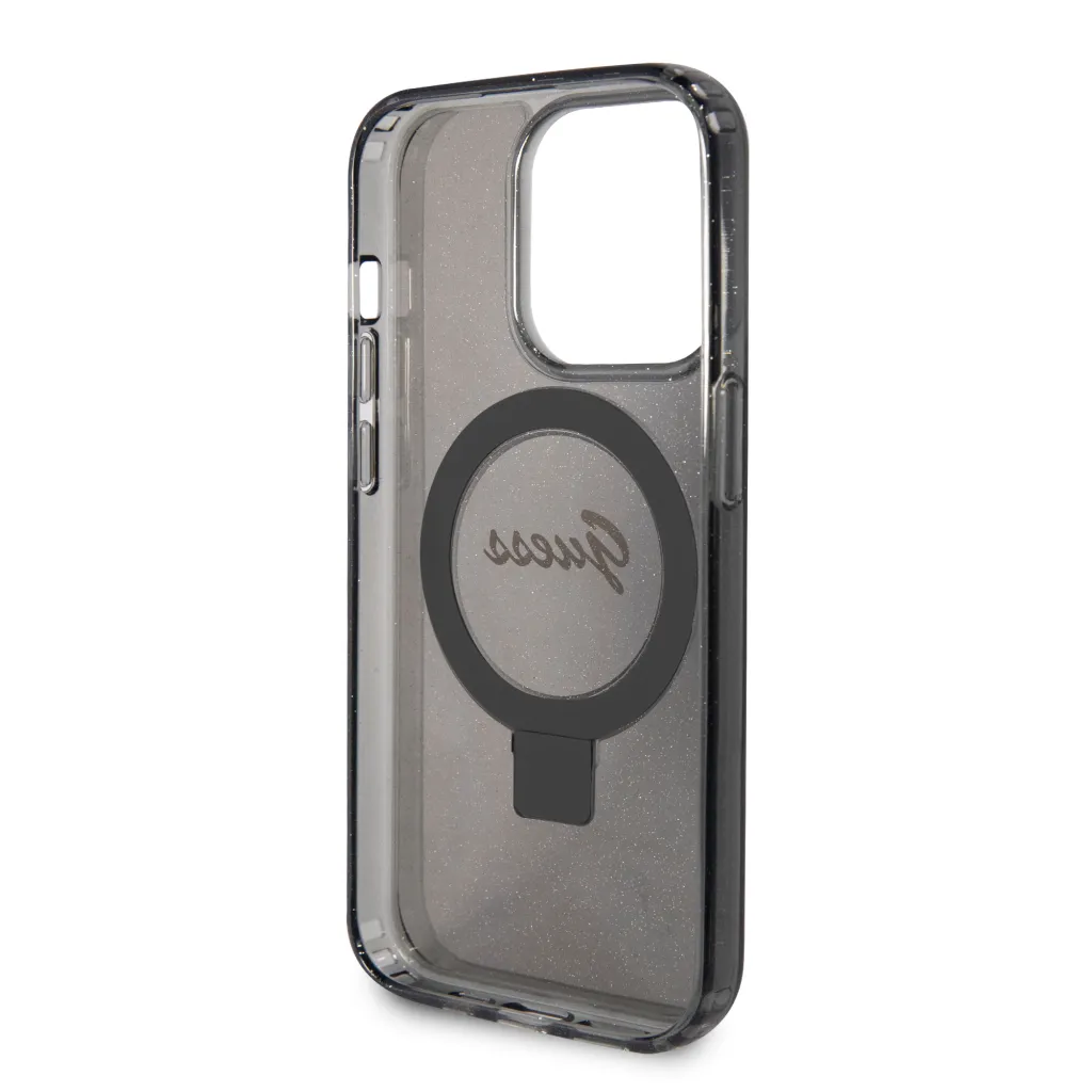 Guess IML Ring Stand Glitter MagSafe tok iPhone 15 Pro Max Black - 7