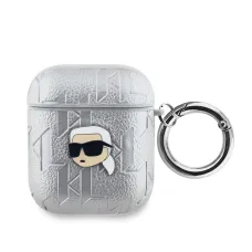 Karl Lagerfeld PU Dombornyomott Karl Head AirPods 1/2 Tok Ezüst