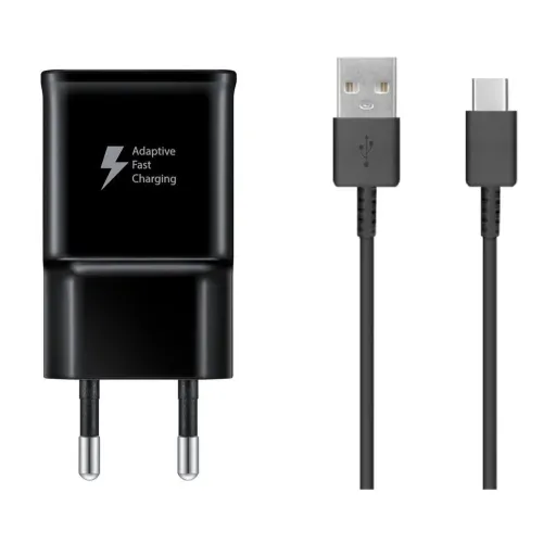 EP-TA200EBE + EP-DR140ABE Samsung 15W Utazó Töltő + USB-C Adatkábel Fekete (OOB Bulk)