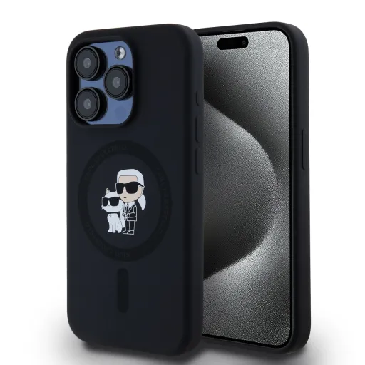 Karl Lagerfeld Liquid Silicone Karl and Choupette MagSafe tok iPhone 14 Pro - Fekete