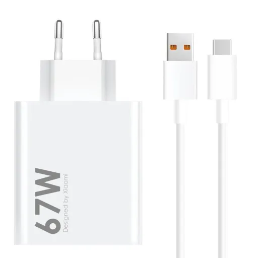 Xiaomi MDY-14-EW USB-A 67W Utazó Töltő + USB-C 6A Adatkábel Fehér (Bulk)