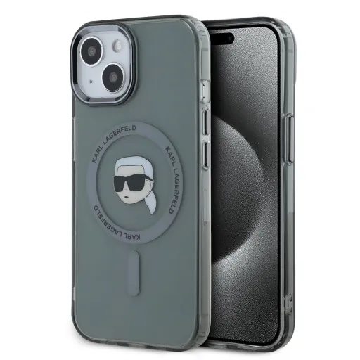 Karl Lagerfeld IML Karl Head Metal Frame MagSafe tok iPhone 15-höz Fekete