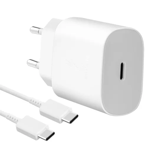 EP-TA800EWE + EP-DG980BWE Samsung 25W Utazó Töltő + USB-C/USB-C Adatkábel Fehér (OOB Bulk)