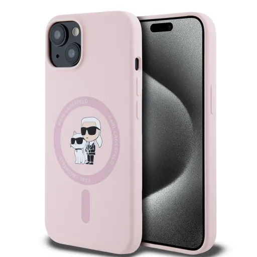 Karl Lagerfeld Liquid Silicone Karl and Choupette MagSafe tok iPhone 14-hez rózsaszín