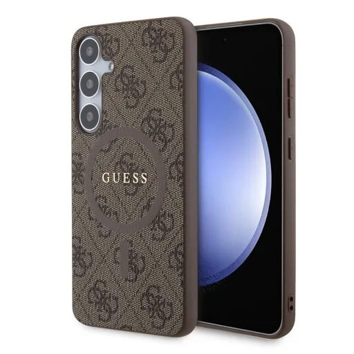 Guess PU bőr 4G színes gyűrűs MagSafe tok Samsung Galaxy S24+ Barna tok