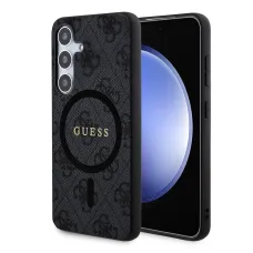 Guess PU Bőr 4G Színes Gyűrű MagSafe Samsung Galaxy S24+ tok Fekete