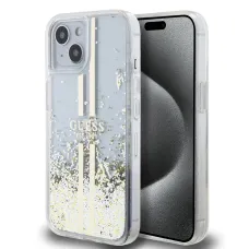 Guess PC/TPU Folyékony Csillám Arany Csíkos Tok iPhone 15 Átlátszó