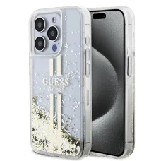 Guess PC/TPU Folyékony Csillám Arany Csík tok iPhone 15 Pro Max Átlátszó