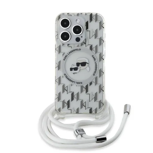 Karl Lagerfeld IML Monogram Keresztpántos K&CH Fejek MagSafe tok iPhone 15 Pro Max Átlátszó