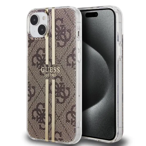 Guess IML 4G Gold Stripe tok iPhone 15-höz Barna