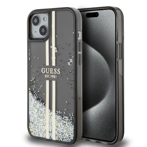 Guess PC/TPU Liquid Glitter Gold Stripe tok iPhone 15 Plus Black