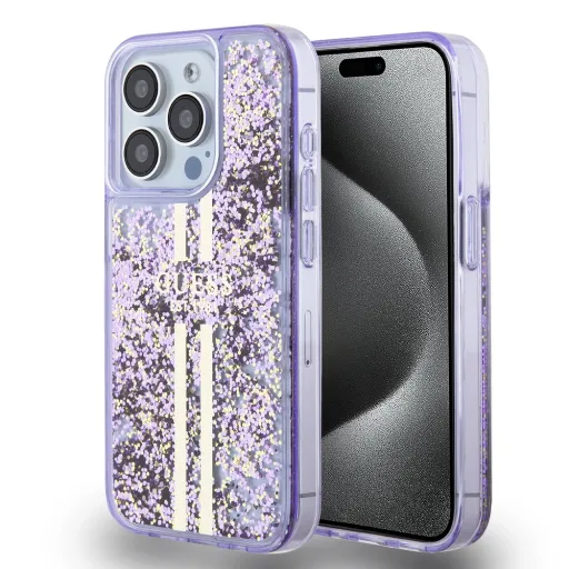 Guess PC/TPU Liquid Glitter Gold Stripe tok iPhone 15 Pro készülékhez, Lila