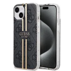 Guess IML 4G Arany Csíkos tok iPhone 15-hez Fekete