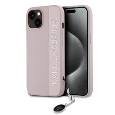 Karl Lagerfeld PU Saffiano Rhinestone Charm tok iPhone 15 Pink