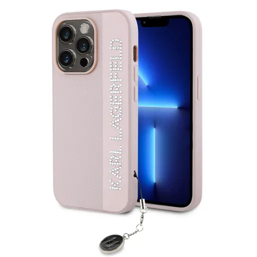 Karl Lagerfeld PU Saffiano Strasszköves Medálos tok iPhone 14 Pro Max Pink