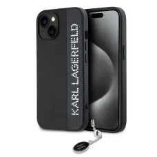 Karl Lagerfeld PU Saffiano Rhinestone Charm tok iPhone 15-höz fekete