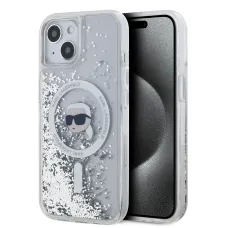 Karl Lagerfeld Liquid Glitter Karl Fej MagSafe tok iPhone 15-hez Átlátszó