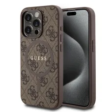 Guess PU Leather 4G Colored Ring MagSafe tok iPhone 15 Pro barna