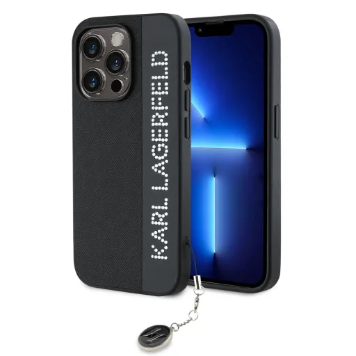 Karl Lagerfeld PU Saffiano Strasszos Díszítéssel Tok iPhone 14 Pro Max Fekete Tok