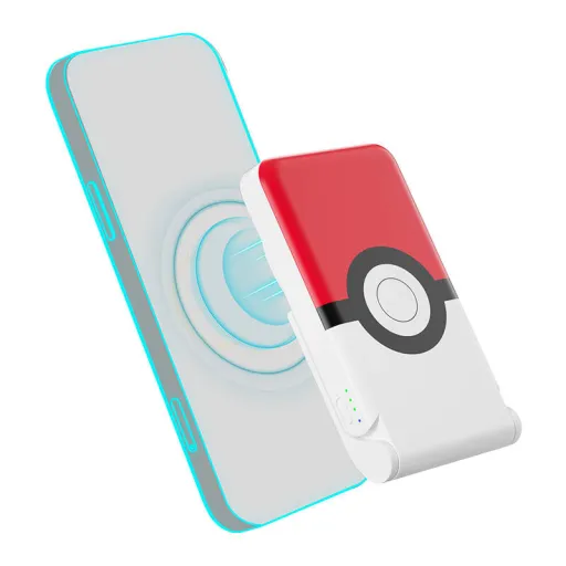 Magnetic powerbank OTL 5000 mAh, USB-C 15W, Pokemon Pokeball állvánnyal (piros-fehér)