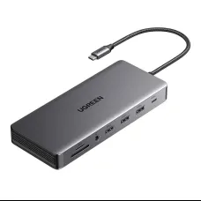 USB-C Hub Ugreen CM681 4x USB, 2x HDMI, DisplayPort, RJ45, SD/TF, AUX, PD 100W (szürke)