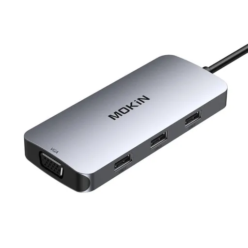 MOKiN 7 az 1-ben Adapter Hub USB-C to 2x HDMI + 3x USB 2.0 + DP + VGA (ezüst)