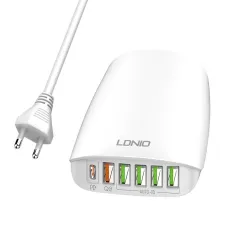 LDNIO A6573C EU 5USB, USB-C 65W hálózati töltő + tápkábel