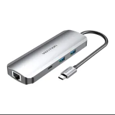 USB-C dokkoló állomás HDMI, USB-C, 2x USB3.0, RJ45, SD, TF, TRRS 3.5mm, PD 0.15m Vention TOMHB (szürke)