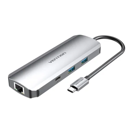 USB-C dokkoló állomás HDMI, USB-C, 2x USB3.0, RJ45, SD, TF, TRRS 3.5mm, PD 0.15m Vention TOMHB (szürke)