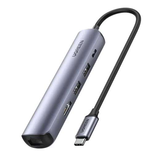 Hub / Adapter Ugreen Revodok CM418 USB-C to 2x USB, HDMI 4K 30 Hz, RJ45 1Gbps, PD 100W (szürke)