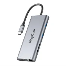 Hub 11 az 1-ben RayCue USB-C - 2x USB-A 2.0 480 Mbps + 3x USB-A 3.2 5 Gbps + SD/TF 3.0 + HDMI 4K30Hz + VGA 1080p + RJ45 + PD 3.0 100W (szürke)