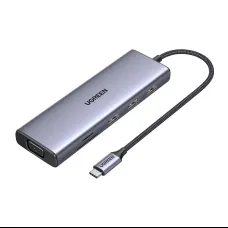 USB-C Hub Ugreen CM498, 3x USB 3.0, HDMI 4k 30Hz, VGA, RJ45, SD/TF, PD 100W (szürke)