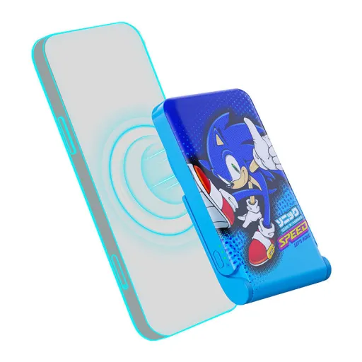 Magnetic powerbank OTL 5000 mAh, USB-C 15W, Sonic The Hedgehog állvánnyal (kék)