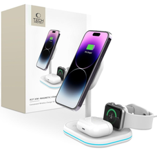 Tech-Protect QI15W-A27 3in1 vezeték nélküli töltőállomás MagSafe technológiával okostelefonokhoz / Apple Watch-hoz / AirPods-hoz - fehér