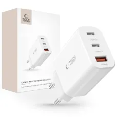 Tech-Protect NC30W hálózati töltő 2x USB-C PD 30W / USB-A QC 3.0 - fehér