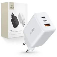 Tech-Protect C65W hálózati töltő 2x USB-C PD 65W / USB-A QC 3.0 - fehér