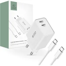 Tech-Protect C35W 2x USB-C PD 35W hálózati töltő USB-C / USB-C kábellel - fehér