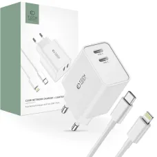 Tech-Protect C35W 2x USB-C PD 35W hálózati töltő USB-C / Lightning kábellel - fehér