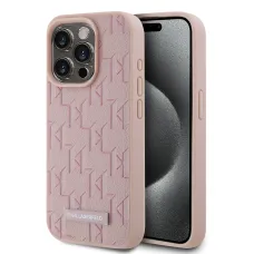 Karl Lagerfeld PU Bőr Monogram Fém Logó MagSafe Tok iPhone 15 Pro Pink