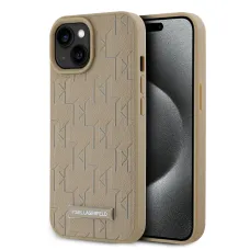 Karl Lagerfeld PU bőr Monogram Metál Logo MagSafe tok iPhone 15 Beige