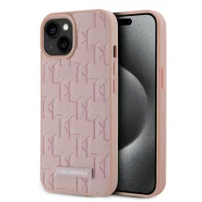 Karl Lagerfeld műbőr Monogram Metal Logo MagSafe tok iPhone 15 Pink