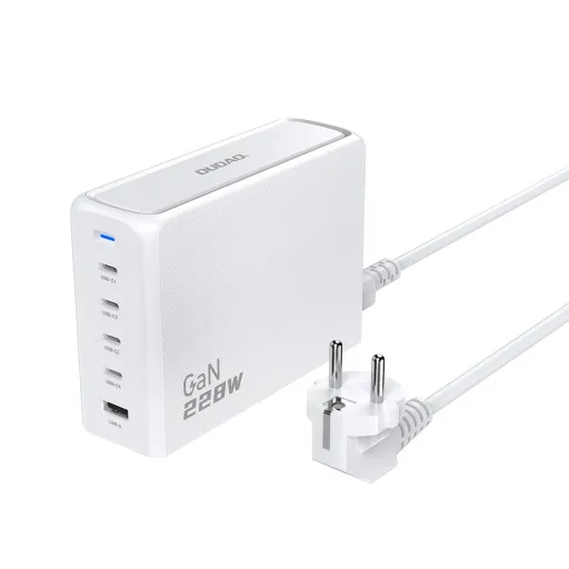 Dudao A228EU GaN töltő 1x USB-A 4x USB-C PD 228W - fehér