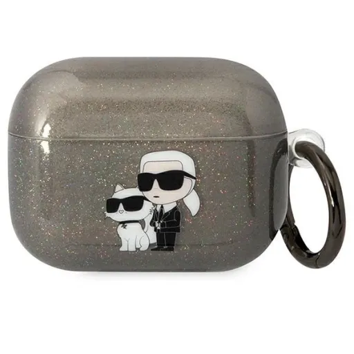 Karl Lagerfeld KLAPHNKCTGK Airpods Pro fekete/fekete Gliter Karl&Choupette tok