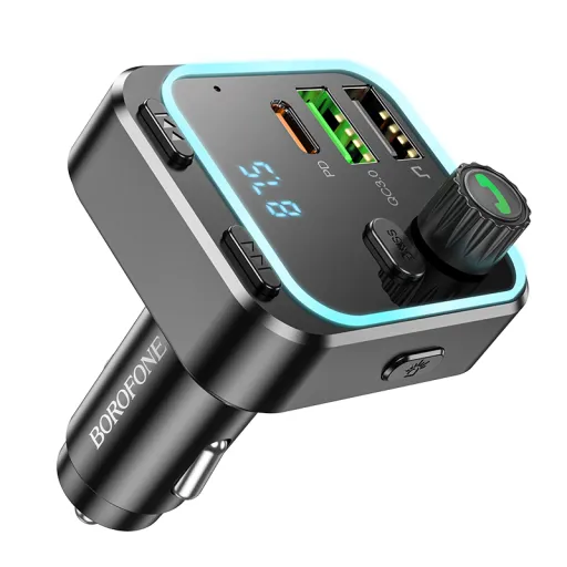 Borofone FM Transmitter BC53 Highway MP3, Bluetooth - 2xUSB + Type C - QC 3.0 18W PD 20W fekete