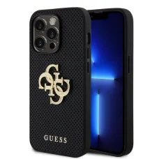 Guess PU Perforált 4G Csillogó Fém Logós Tok iPhone 15 Pro Max Fekete tok