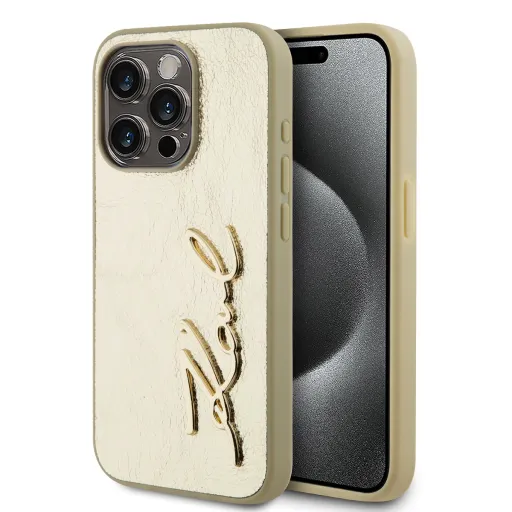 Karl Lagerfeld Wrinkled PU Signature Logo tok iPhone 15 Pro Max arany