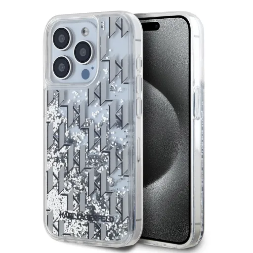 Karl Lagerfeld Liquid Glitter Monogram Gradient tok iPhone 15 Prohoz Fehér